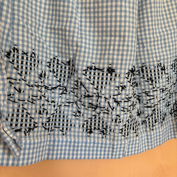 Vintage Handmade Apron Cross Stitch Embroidery Blue Gingham Hearts - Picture 5 of 13
